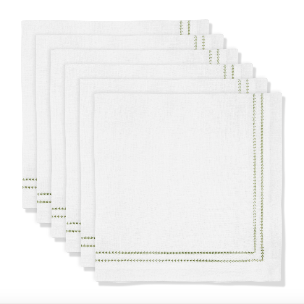 Set of Botanical Green Double Hemstitch Edge Napkins