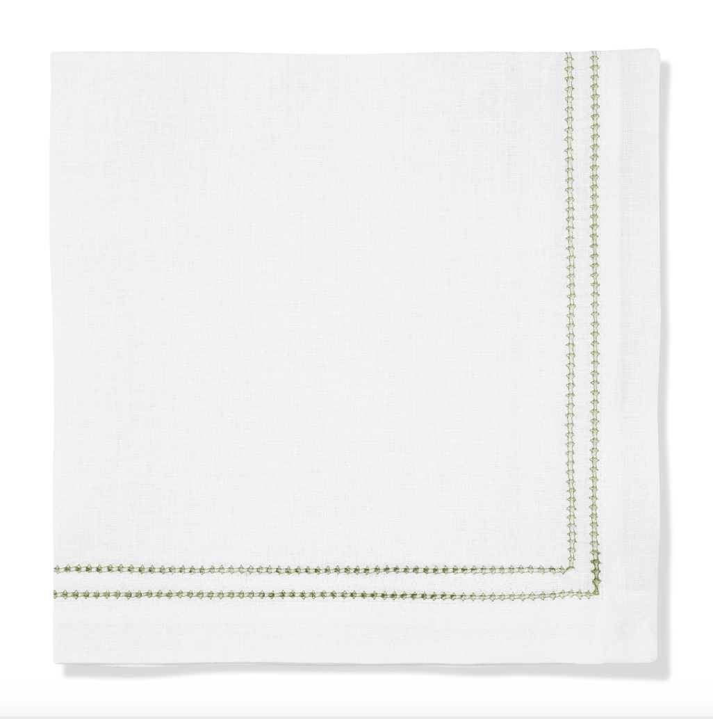 Set of Botanical Green Double Hemstitch Edge Napkins