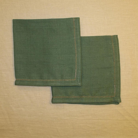 Set of 6 Constantia Green Napkins with Old Gold Hemstitch