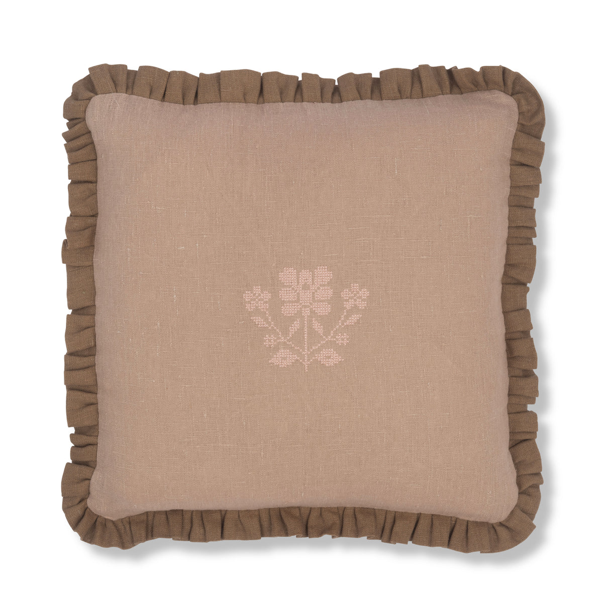 Tawny Gold Cushion with Bronze Frill and Ruslan Floral Embroidery