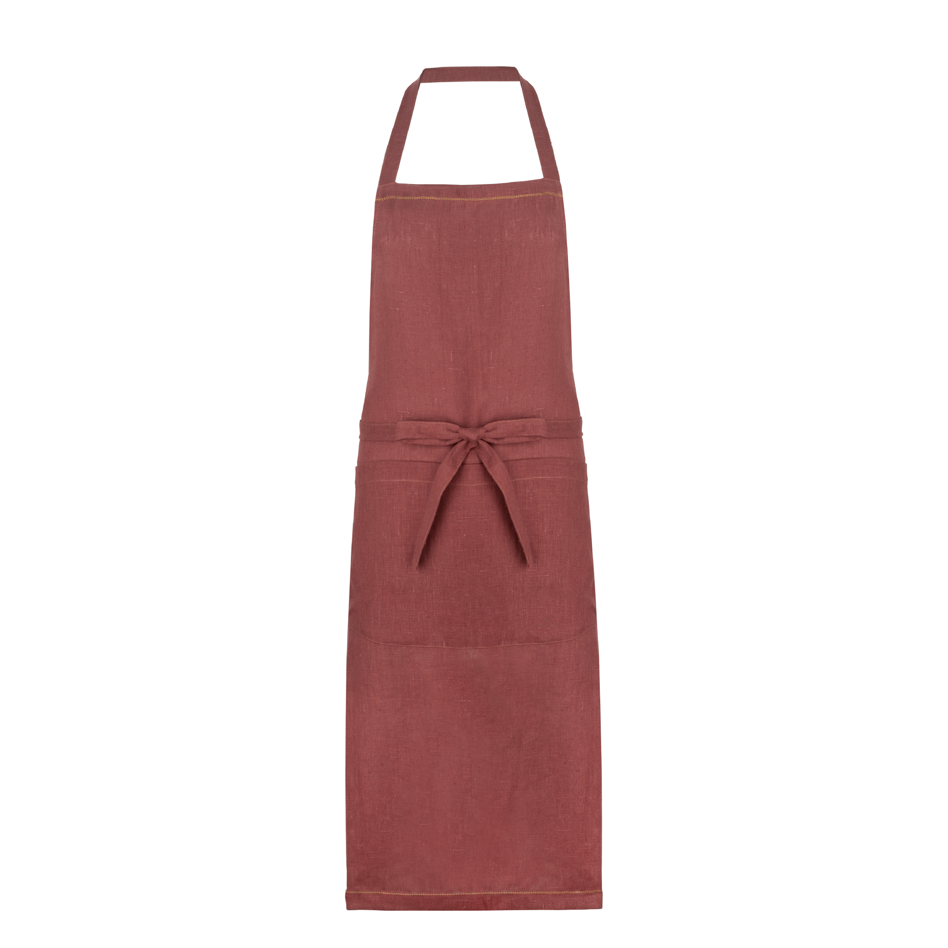 Marsala apron with ochre hemstitch 