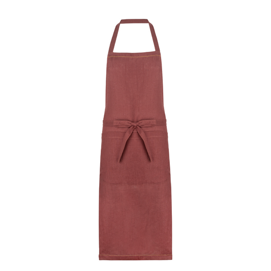 Marsala apron with ochre hemstitch 