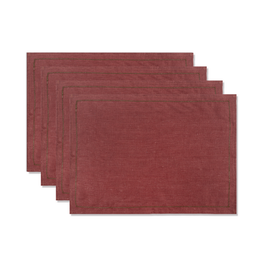 Set of Marsala Placemats with Fern Green Hemstitch