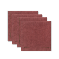 Set of Marsala Napkins with Fern Green Hemstitch
