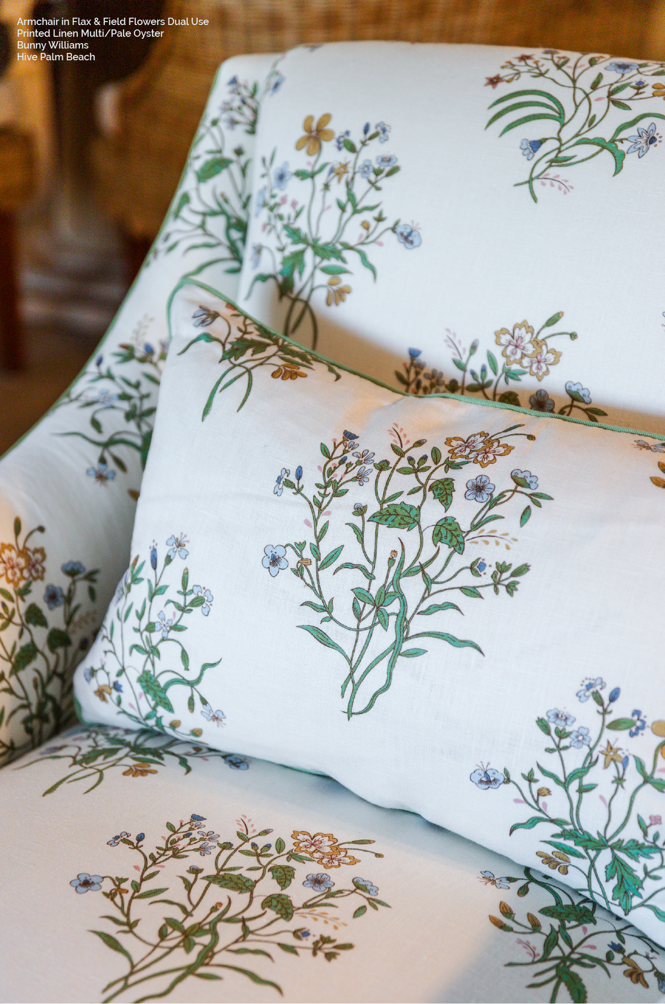 Flax & Field Flowers Dual Use Printed Linen Multi/Pale Oyster