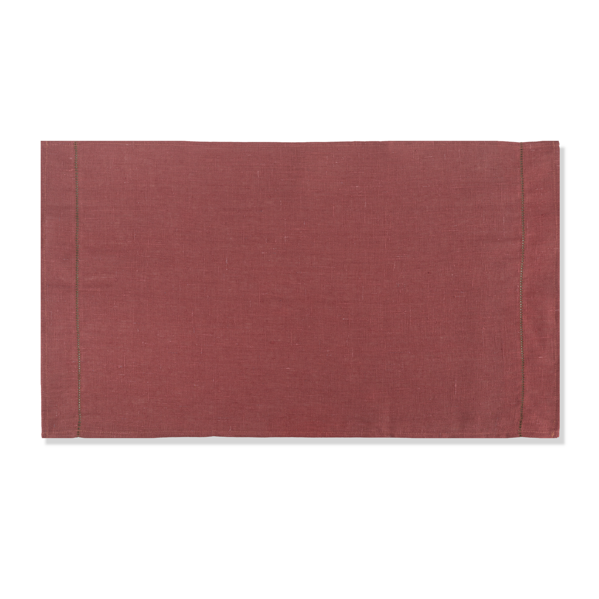 Marsala linen hand towel with fern green hemstitch