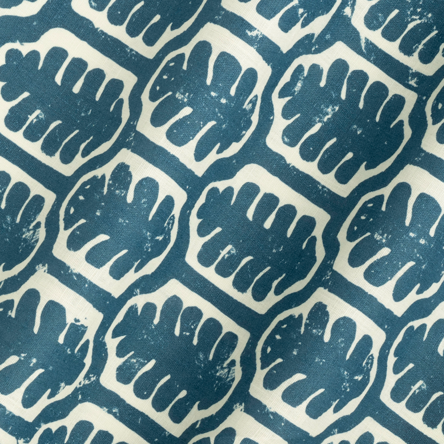 Adinkra Dual Use Printed Linen Prussian Blue/Oyster
