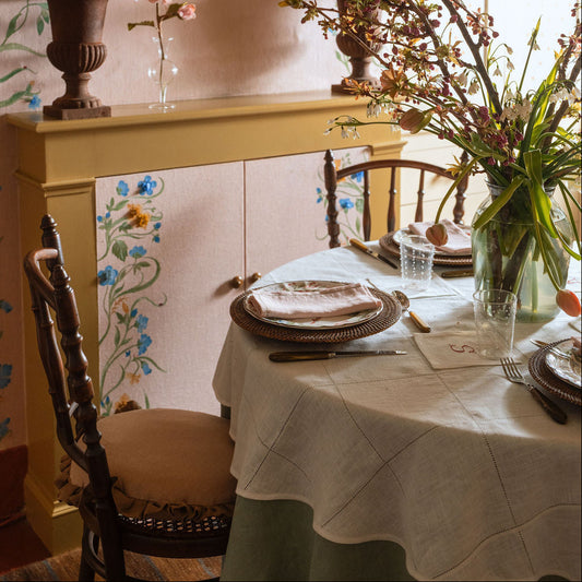 Ex Display Hemstitch Check Round Tablecloth