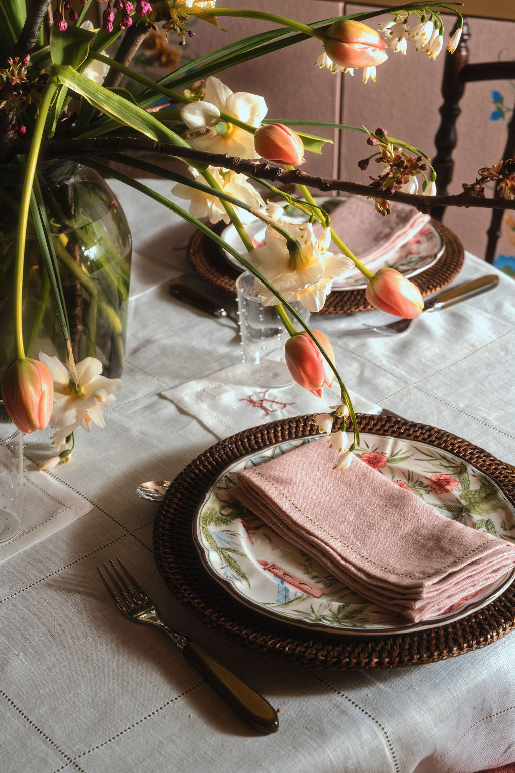 Ex Display Hemstitch Check Round Tablecloth