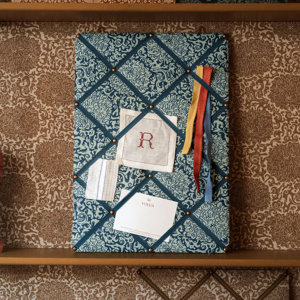 VOLGA X FRITZ PORTER Chrysanthemum Archive Revival Dual Use Printed Linen Celadon/Prussian Blue