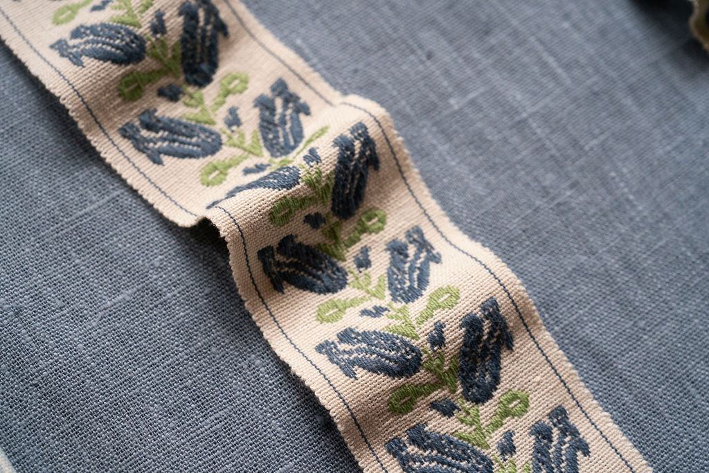 Sample - Folkloric Floral Braid in Delft Blue