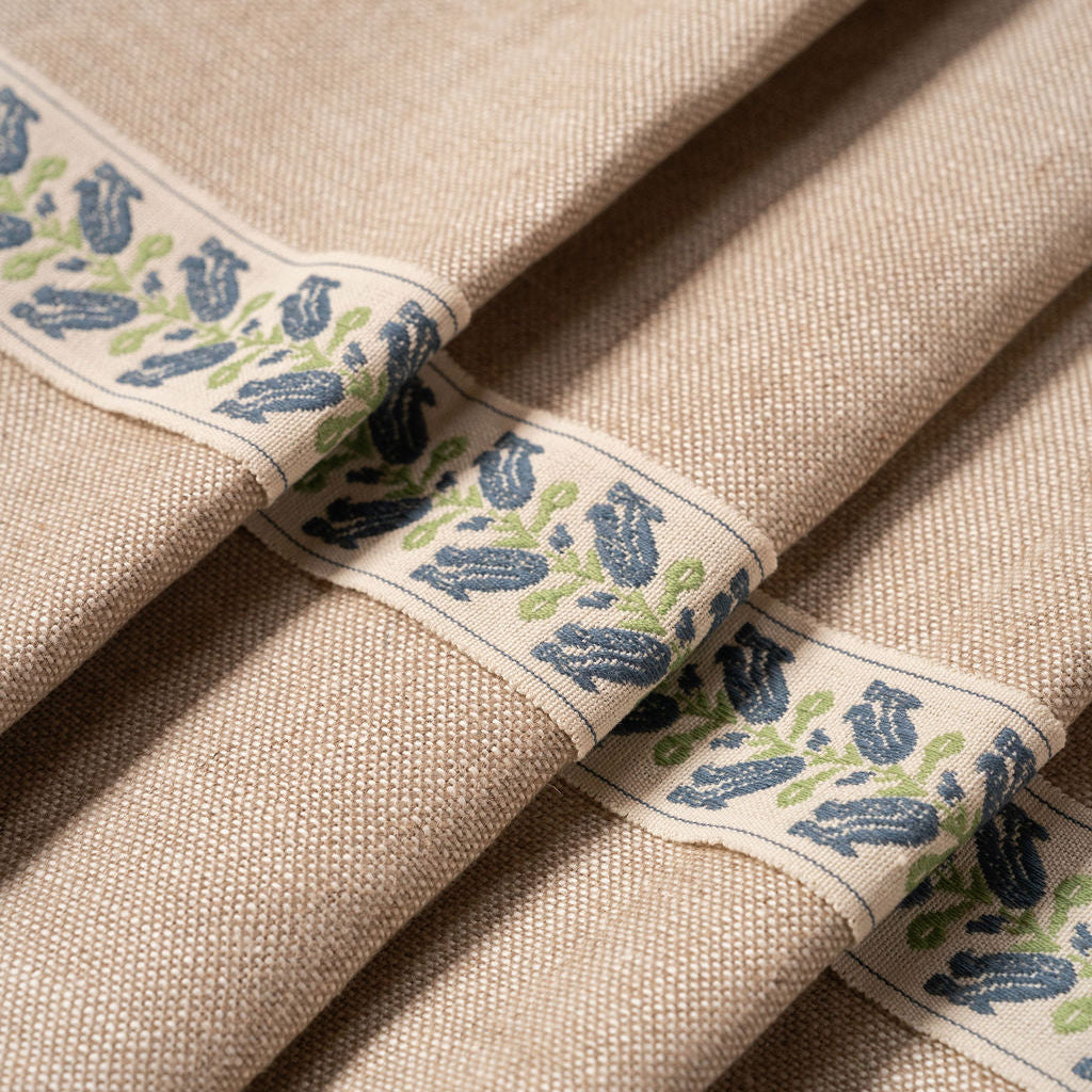 Sample - Folkloric Floral Braid in Delft Blue