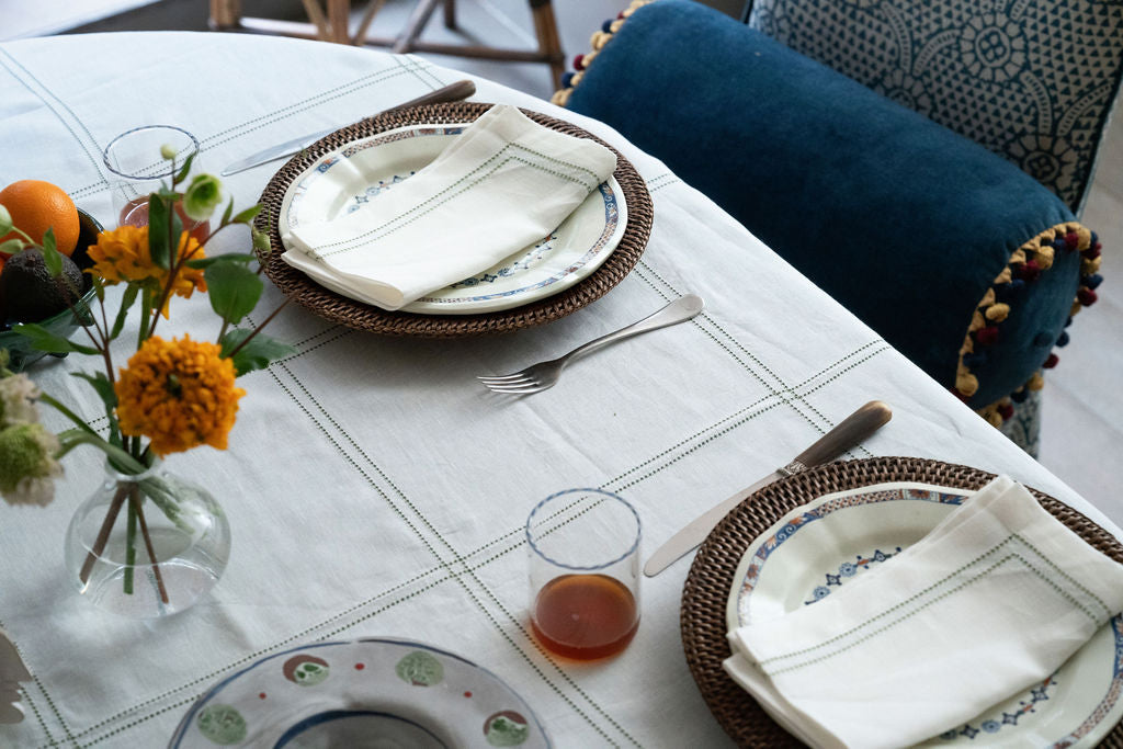 Set of Botanical Green Double Hemstitch Edge Napkins