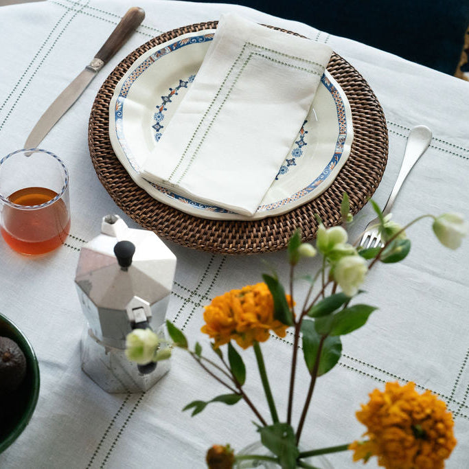 Set of Botanical Green Double Hemstitch Edge Napkins