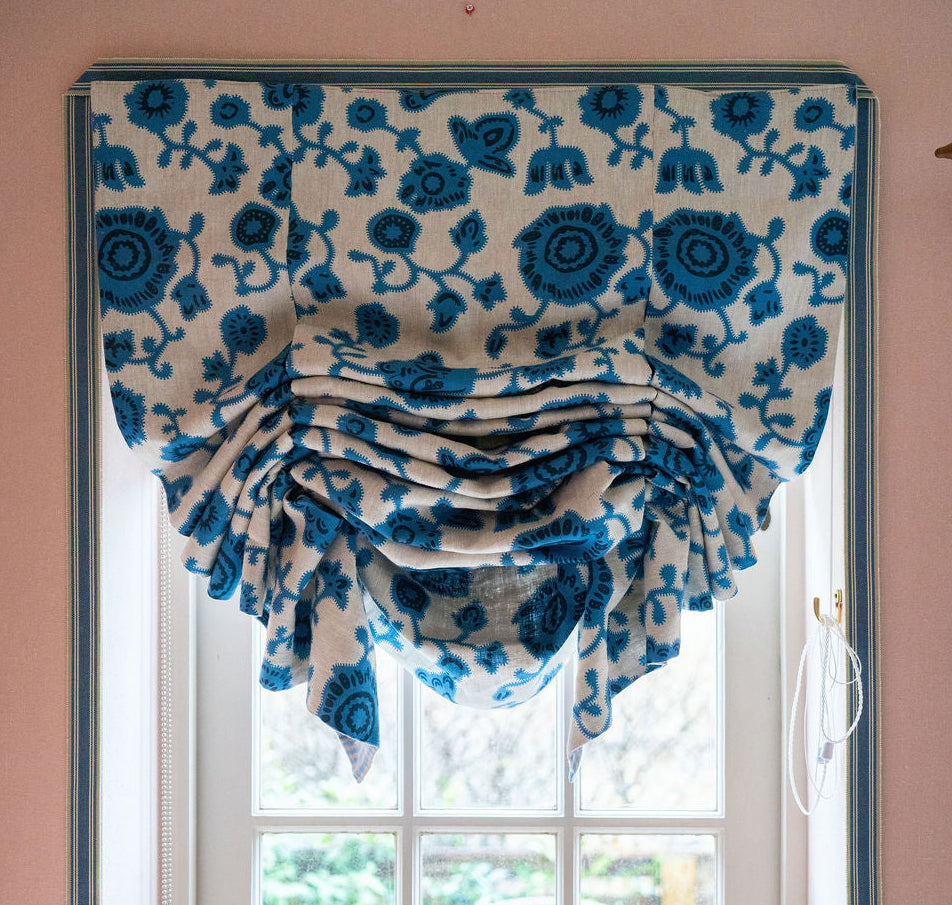 Persian Poppy Dual Use Printed Linen Cornflower Blue/Natural