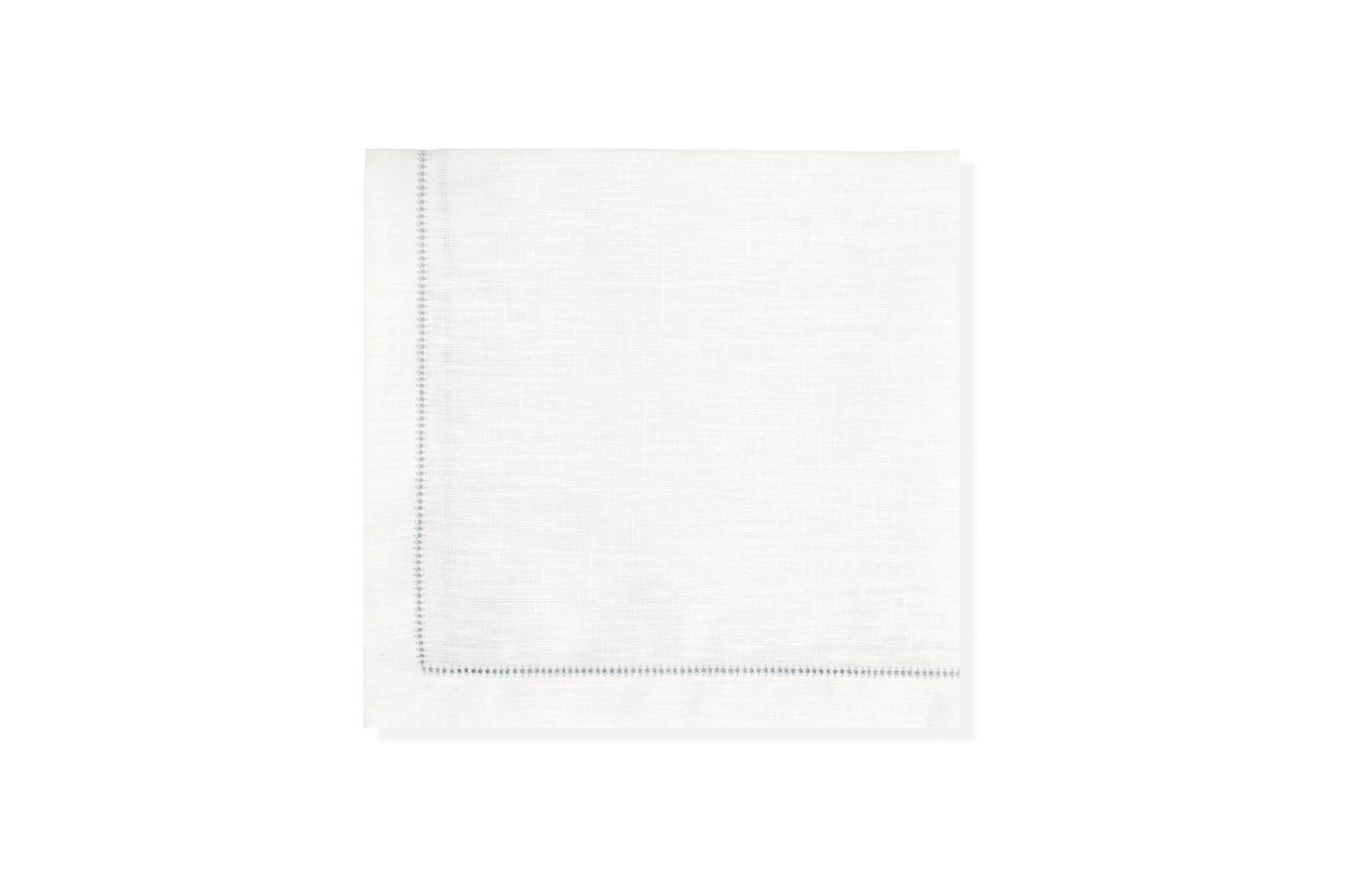 Set of 6 Ivory White Napkins with Sky Blue Hemstitch