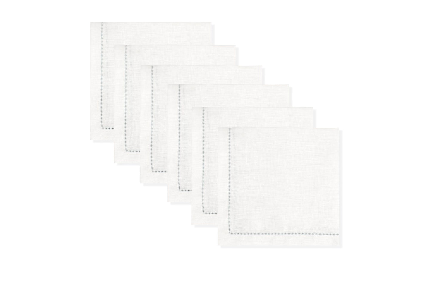 Set of 6 Ivory White Napkins with Sky Blue Hemstitch