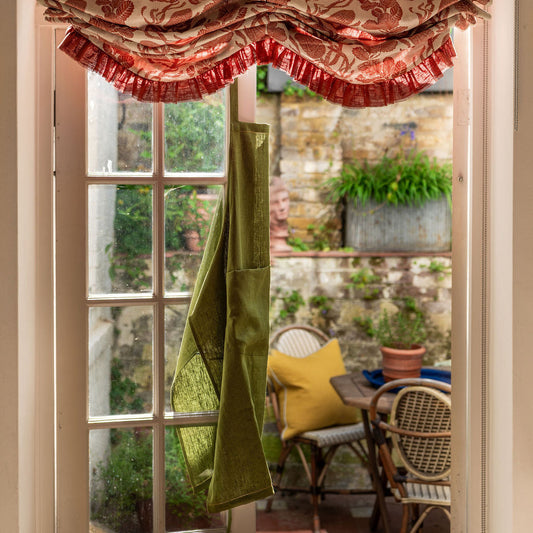 Fern Green Apron with Ochre Hemstitch