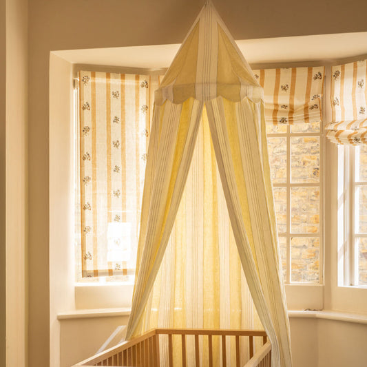 Broad Stripe Linen (Horizontal stripes) Primrose/White