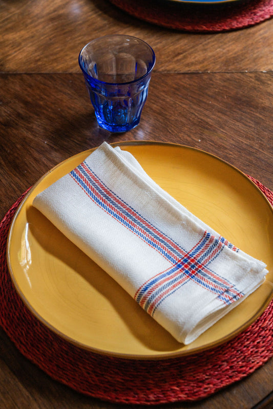Set of 6 French Red & Blue Border Napkins