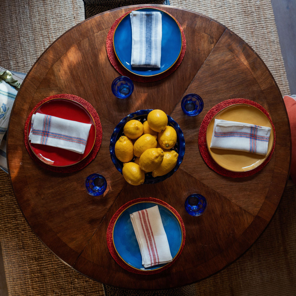 Set of 6 French Red & Blue Border Napkins