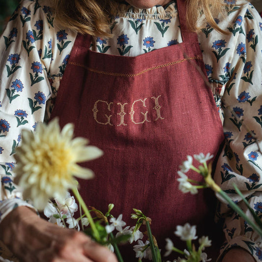 Marsala Apron with Contrast Hemstitch