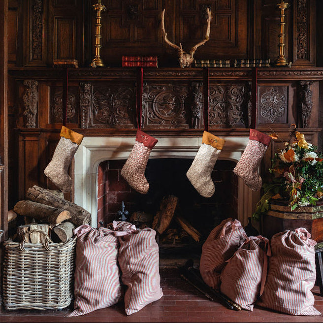 Santa Sack in Narrow Stripe Linen Terracotta/Natural