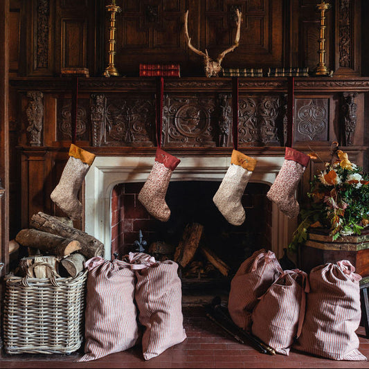 Santa Sack in Narrow Stripe Linen Terracotta/Natural