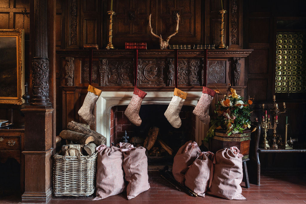 Pomegranate Print Stocking in Marsala with Hand Embroidery