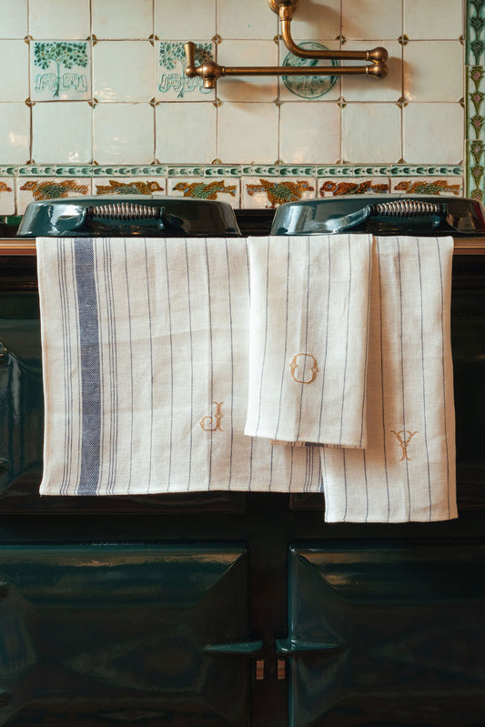 Set of 3 Monogrammed Kitchen Towels in French Blue