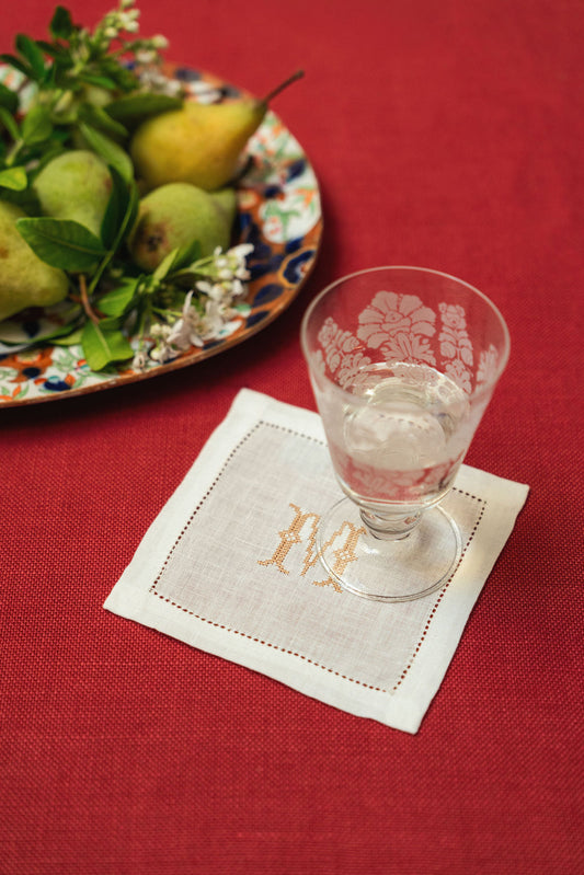 Set of 6 Monogrammed Hemstitch Square Cocktail Napkins