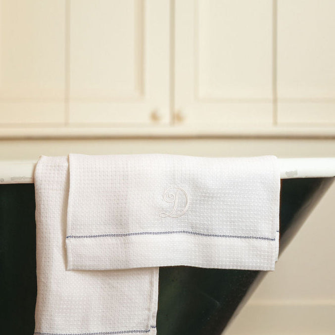 Liège Hand Towel in Ivory White Waffle with Hemstitch Detail