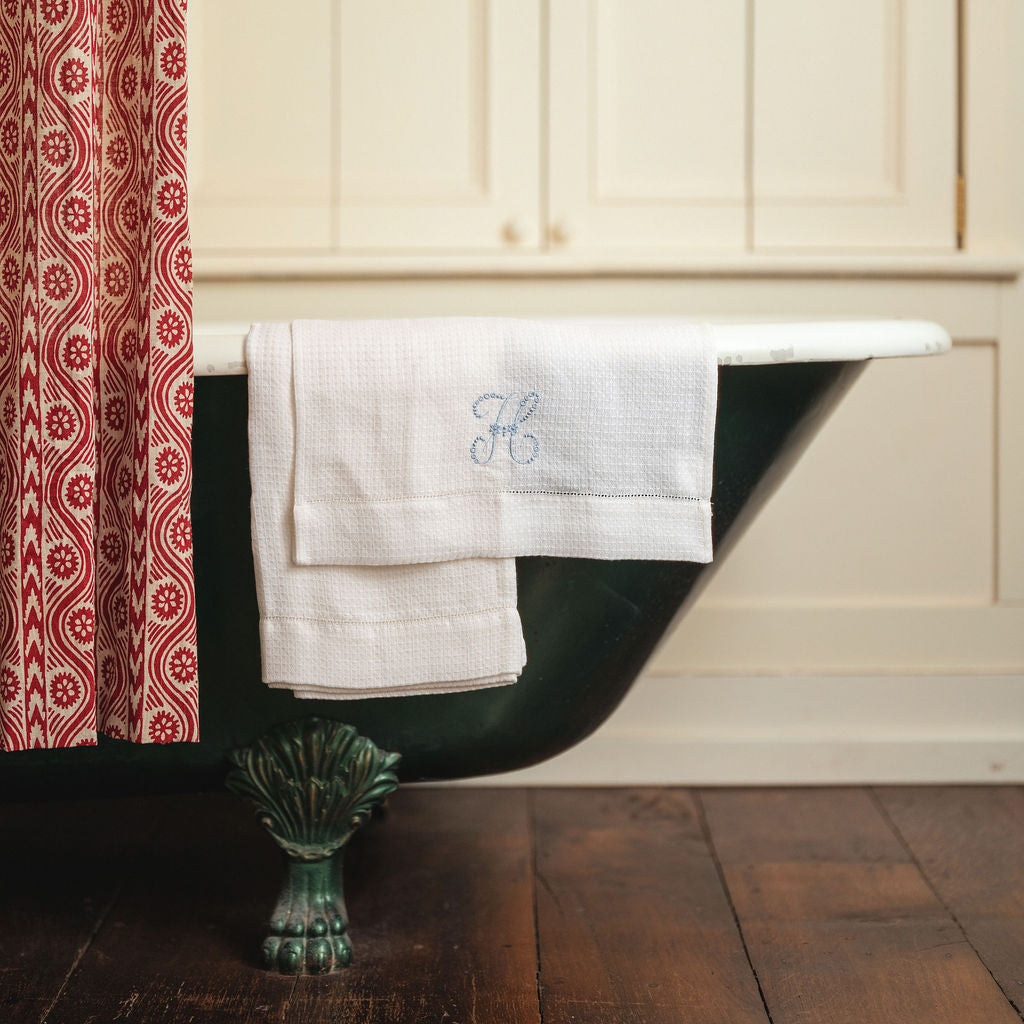 Liège Hand Towel in Ivory White Waffle with Hemstitch Detail