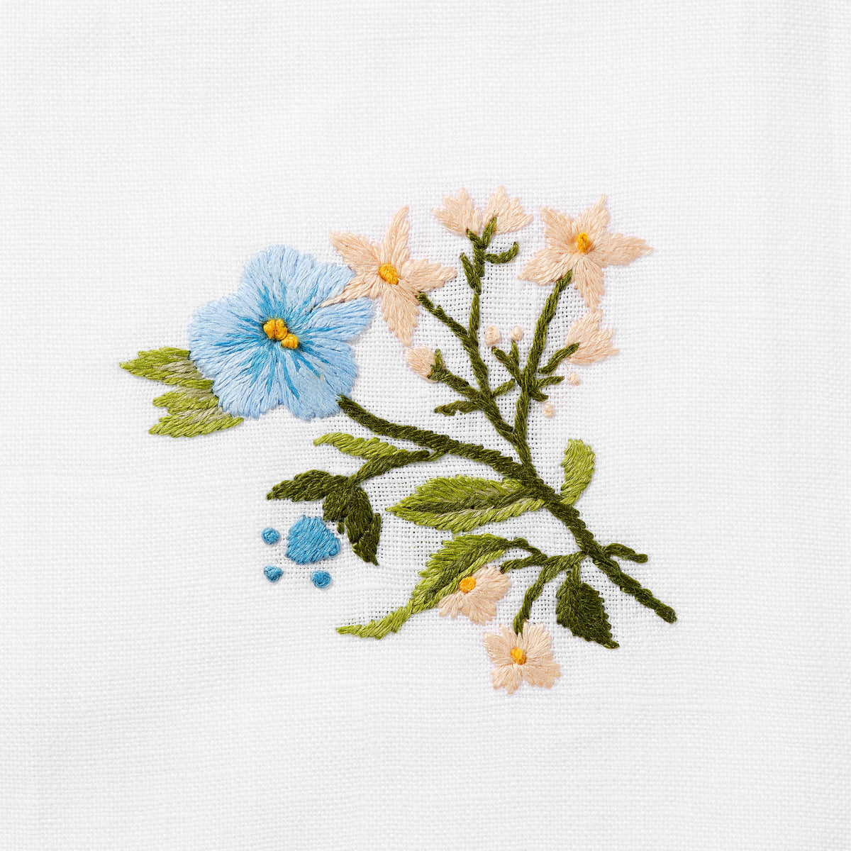 Set of Field Flower Cocktail Napkins in Pure White with Pastel Broderie