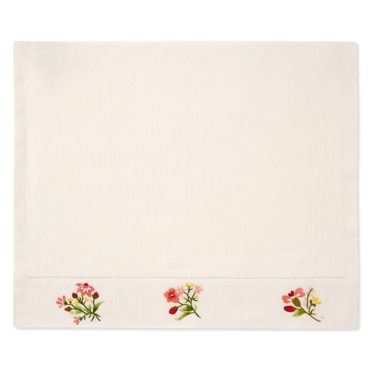Field Flower Hand Towel in Natural White with Scarlet Broderie