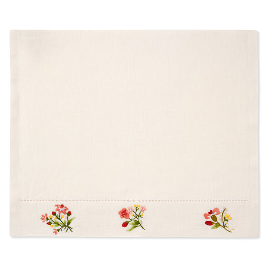 Field Flower Hand Towel in Natural White with Scarlet Broderie