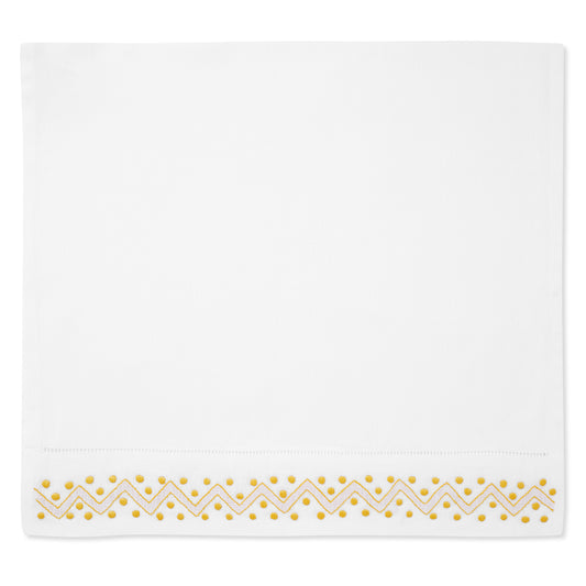 Sheherazade Hand Towel in Pure White with Ochre Broderie
