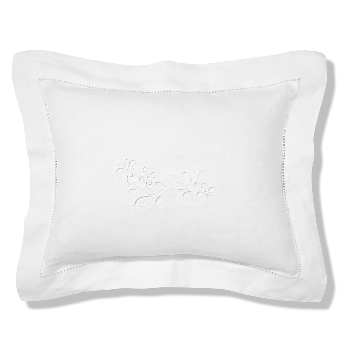 Field Flower Boudoir Pillow in Pure White with Broderie Anglaise