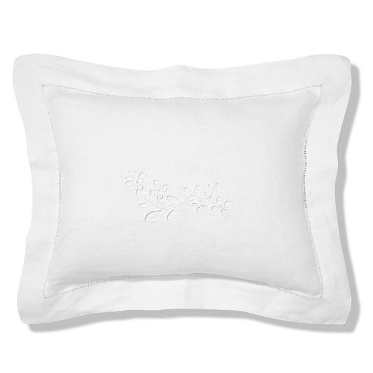 Field Flower Boudoir Pillow in Pure White with Broderie Anglaise
