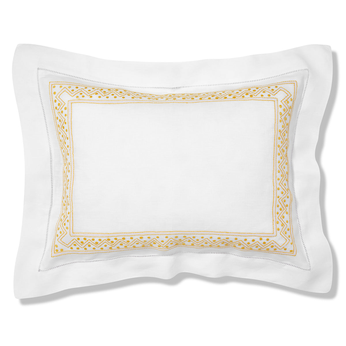 Sheherazade Boudoir Pillow in Pure White with Ochre Broderie