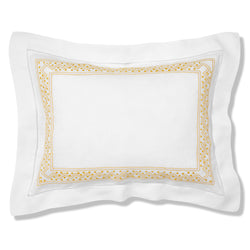 Sheherazade Boudoir Pillow in Pure White with Ochre Broderie