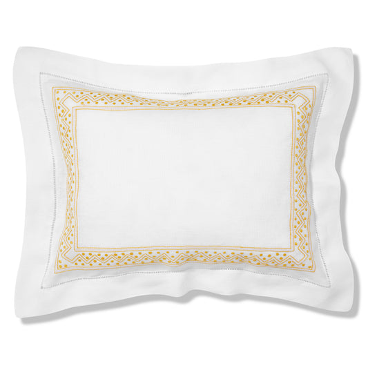 Sheherazade Boudoir Pillow in Pure White with Ochre Broderie