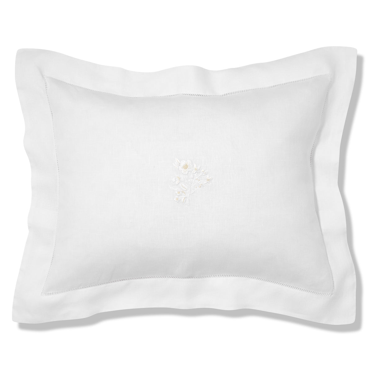 Field Flower Boudoir Pillow in Pure White with Blanc Broderie