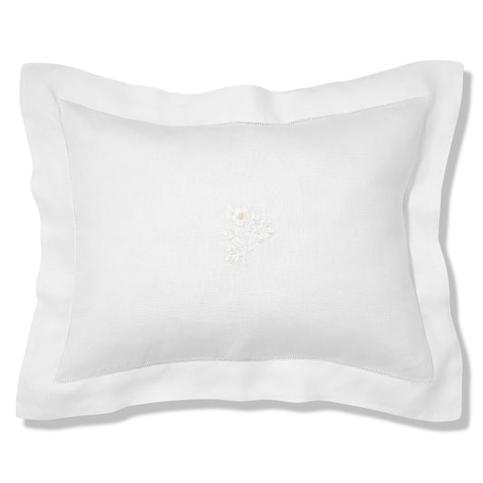 Field Flower Boudoir Pillow in Pure White with Blanc Broderie