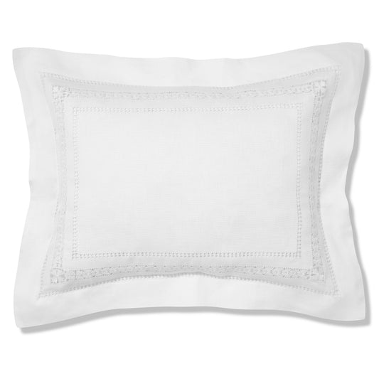 Eugenie Frame Boudoir Pillowcase in Pure White with Ajoure