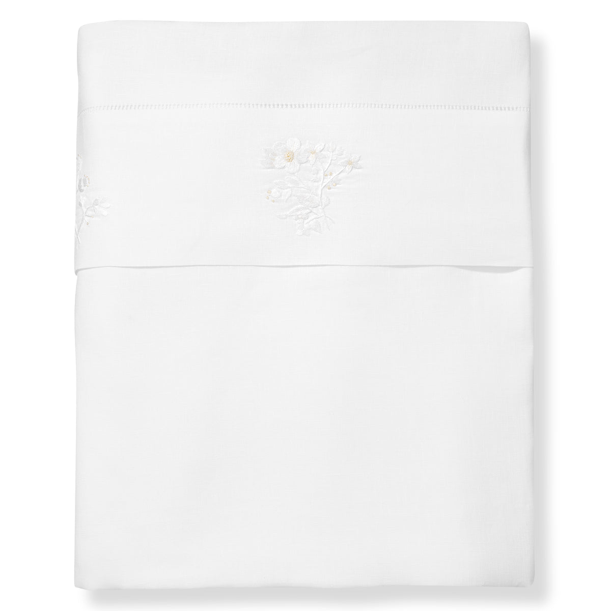 Field Flower Top Sheet in Pure White with Blanc Broderie