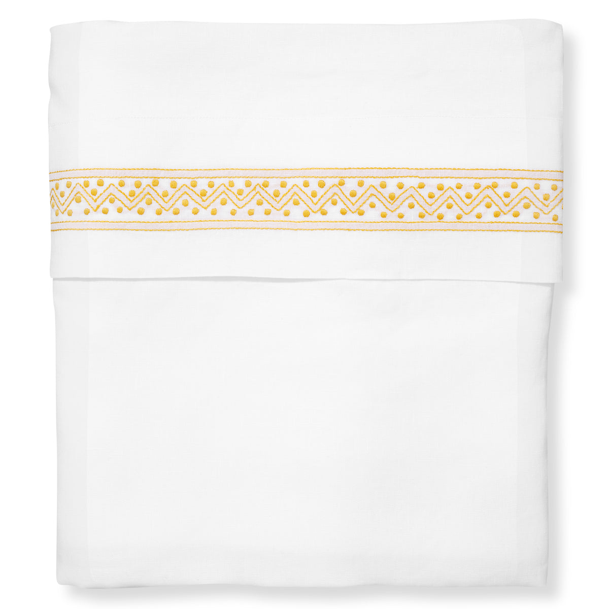 Sheherazade Top Sheet in Pure White with Ochre Broderie