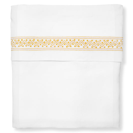 Sheherazade Top Sheet in Pure White with Ochre Broderie