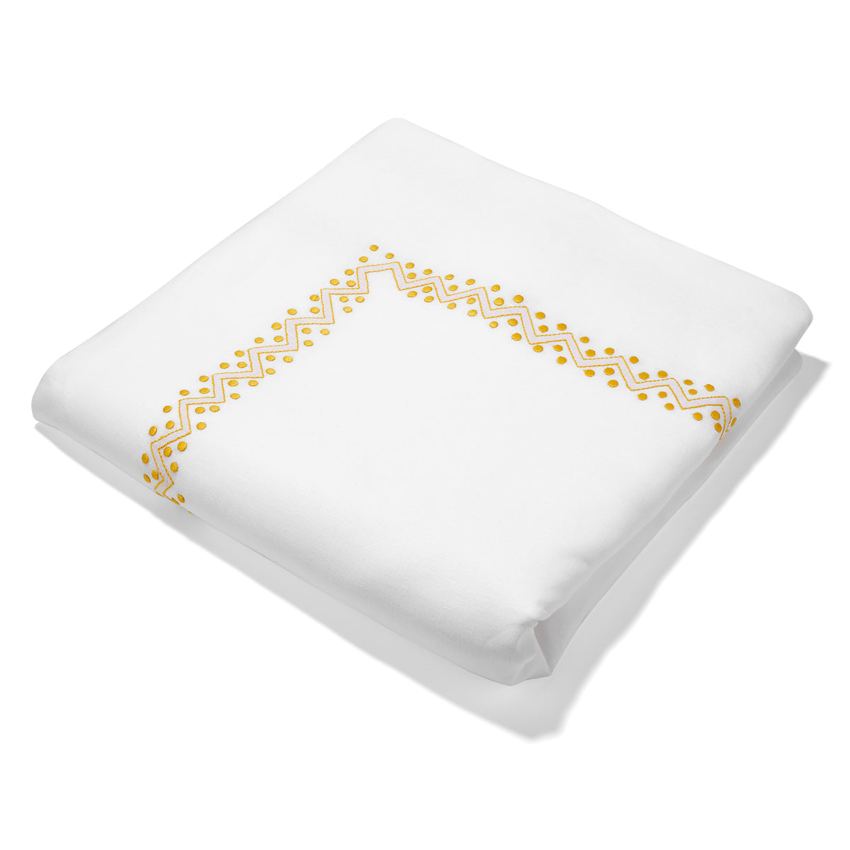 Sheherazade Duvet Cover in Pure White with Ochre Broderie