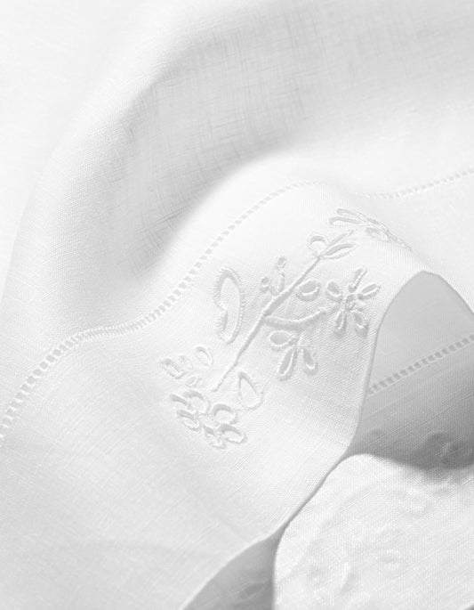 Field Flower Hand Towel in Pure White with Broderie Anglaise